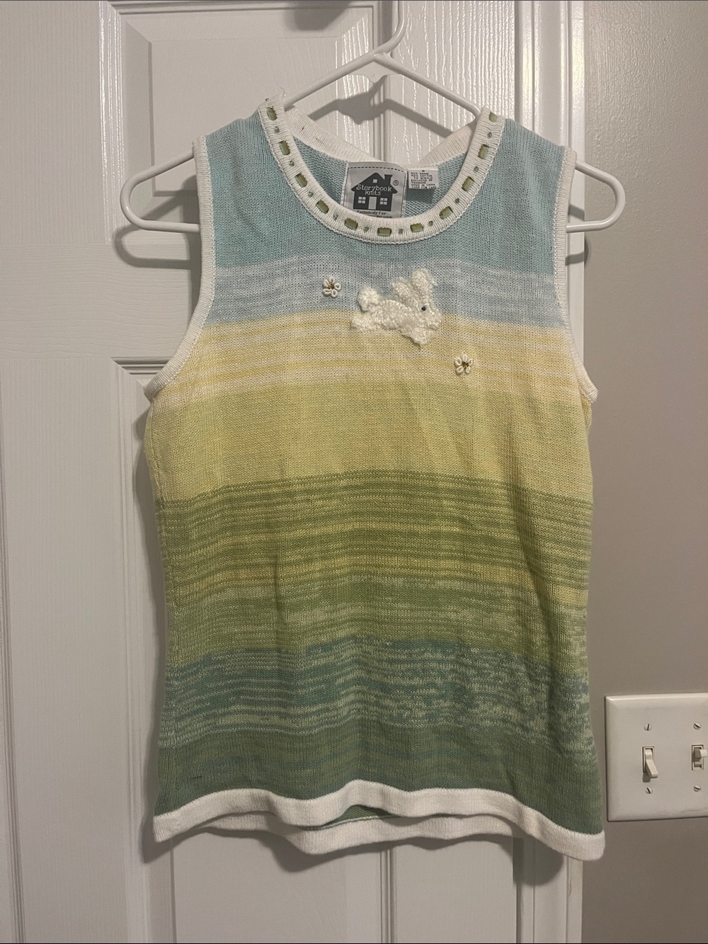Storybook Knits Green and Blue Bunny Sweater